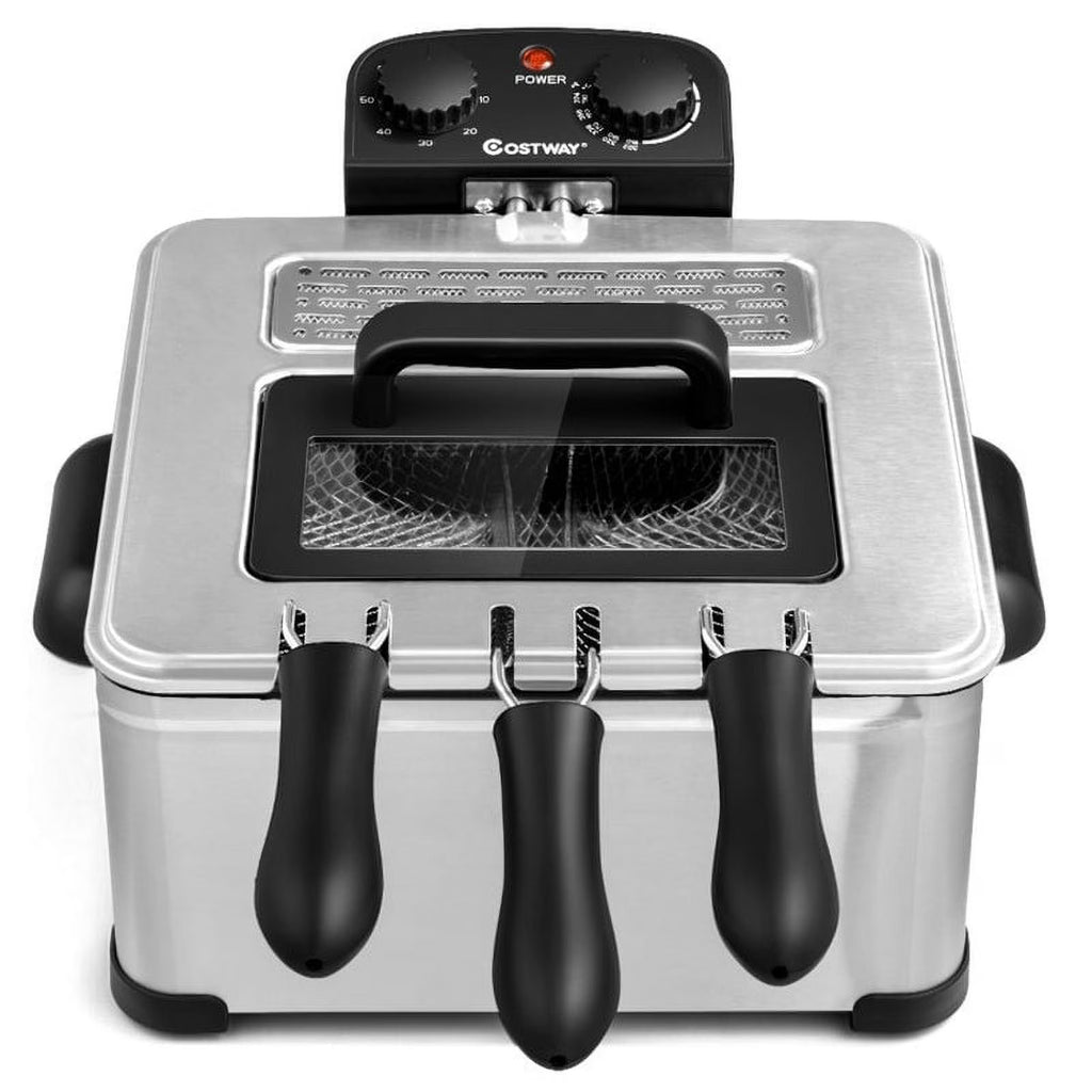 5.3Qt Stainless Steel Electric Deep Fryer with Triple Basket V1624