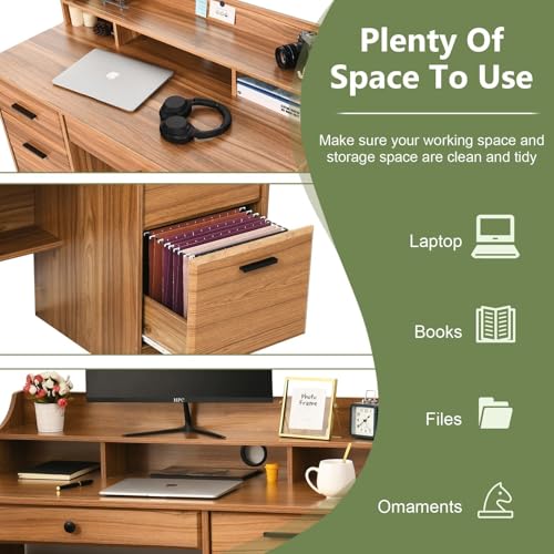 White 44 Inch Computer Desk with Storage Drawers and Hutch D13070