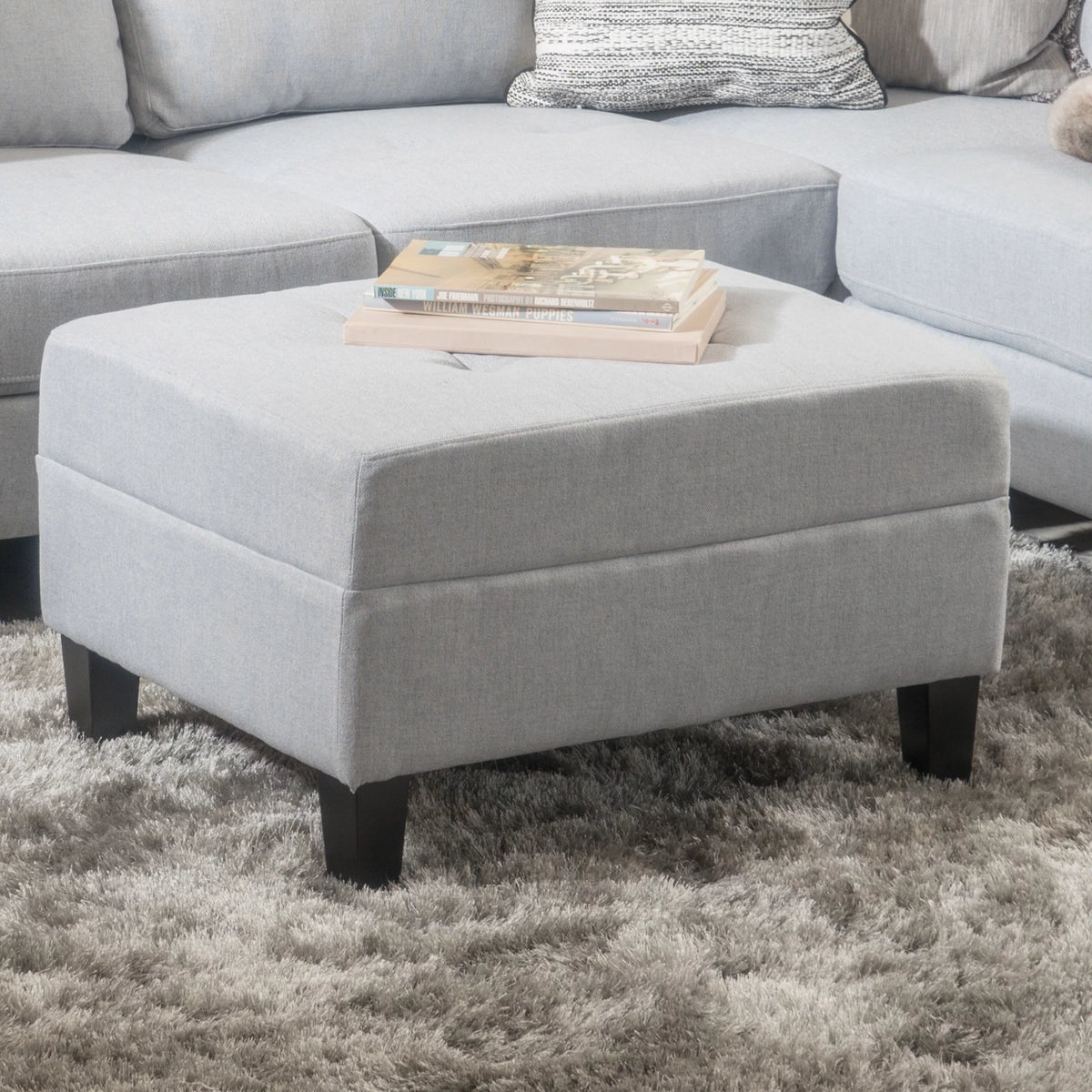 Light Grey Tufted Rectangular Ottoman H468248