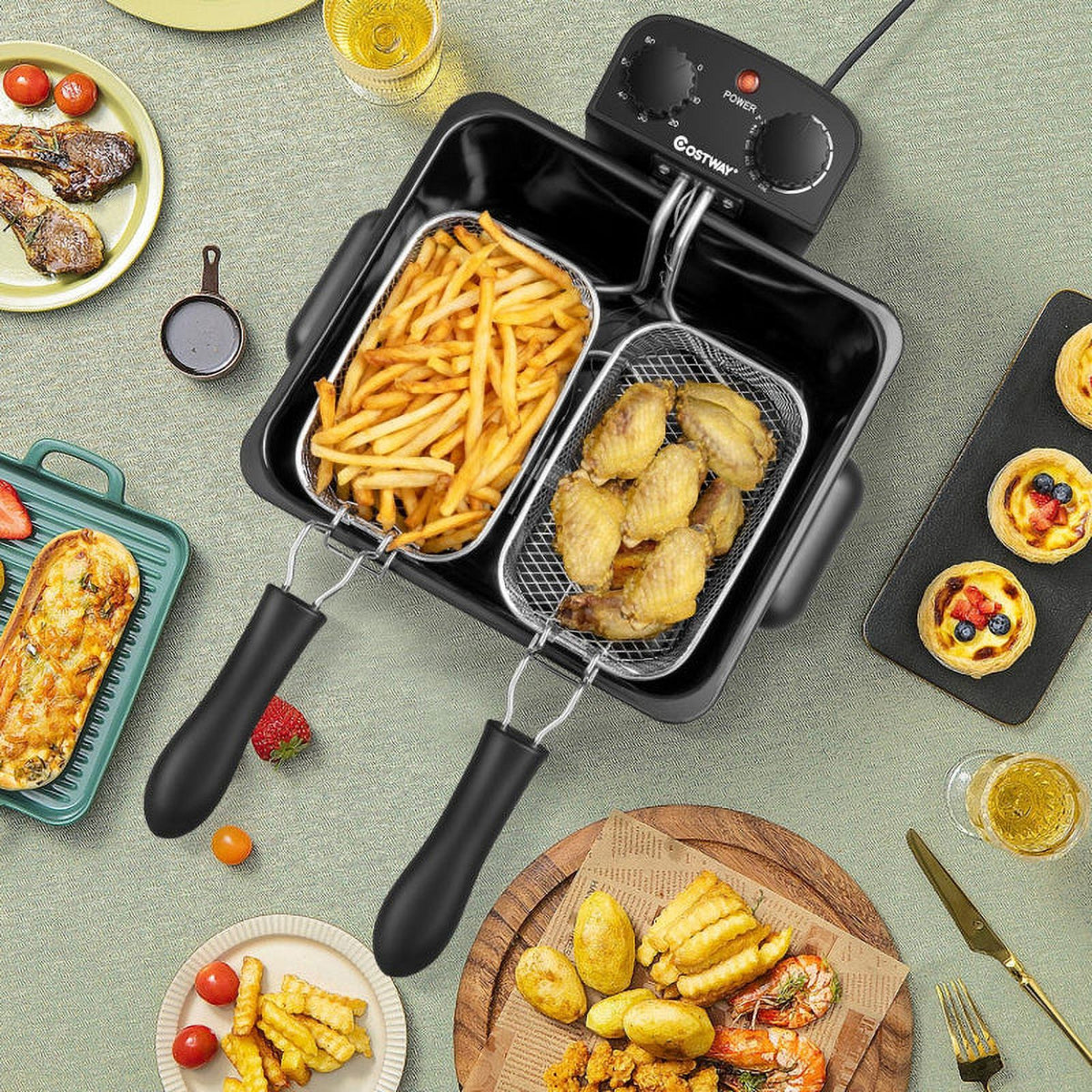 5.3Qt Stainless Steel Electric Deep Fryer with Triple Basket V1624