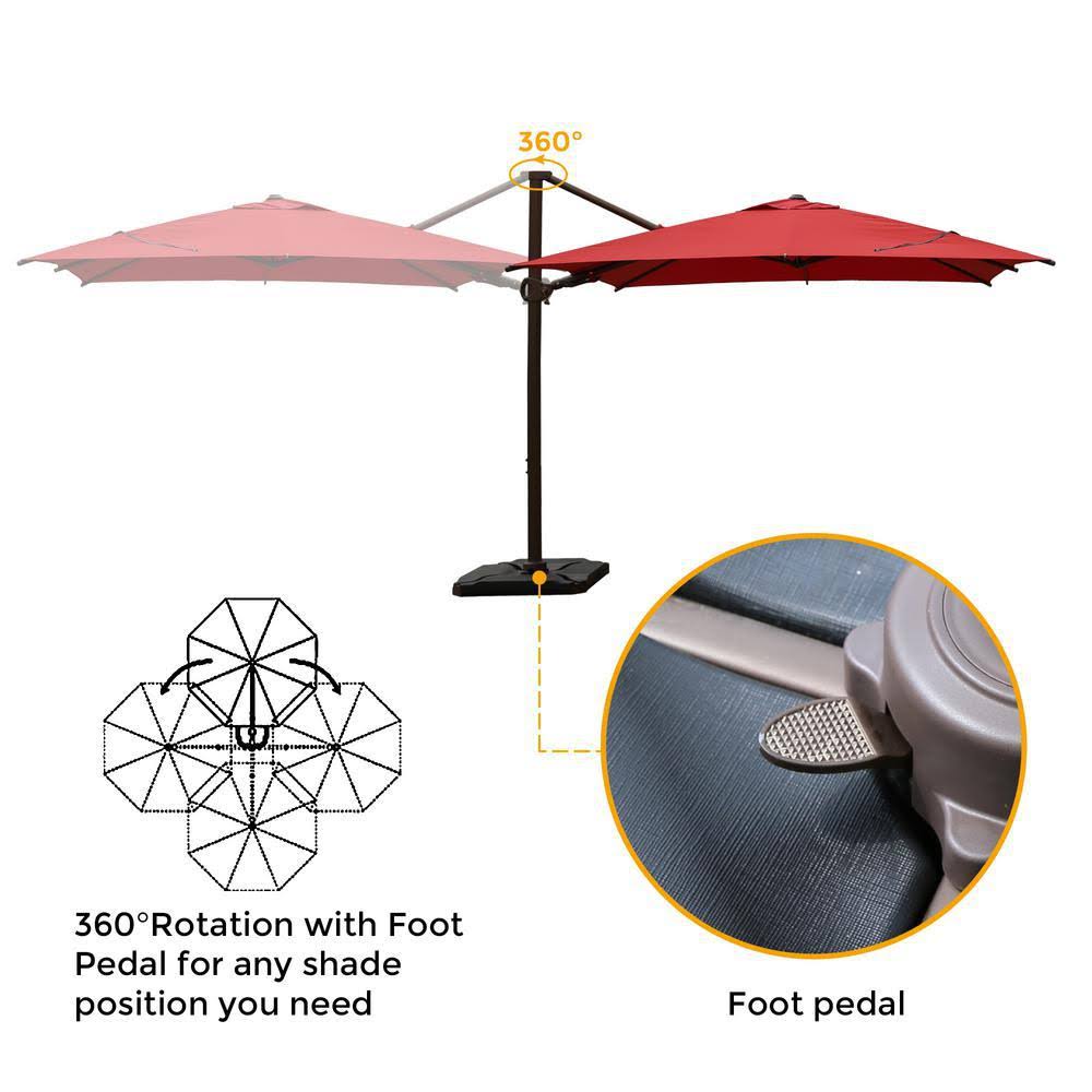 10 ft. x 10 ft. 360-Degree Rotating Aluminum Cantilever Patio Umbrella with Base Weight in Dark Red Y105