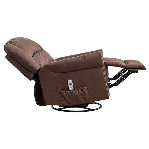 Brown Leather Swivel Rocker Recliner with Massage & Heating Z268