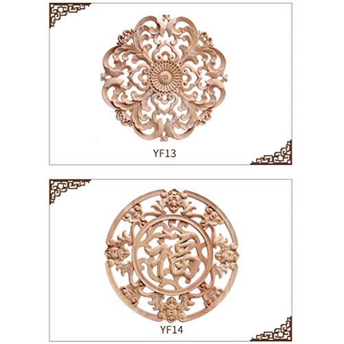 Wood Carved Onlay Applique Round Flower Unpainted Corner Decal Wood Wall Art 15x15cm H52000