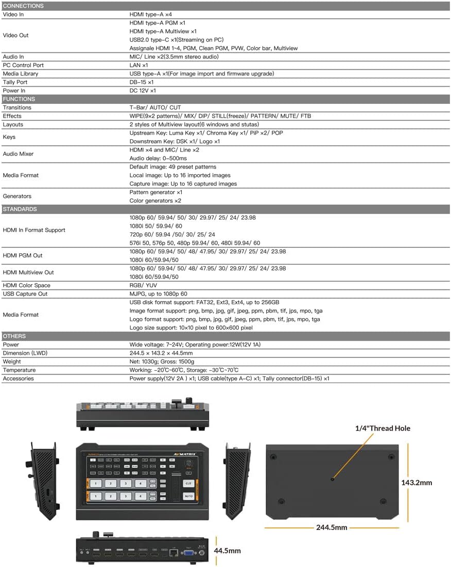 4 HDMI Multi Inputs Video Mixer Switcher USB Output X322