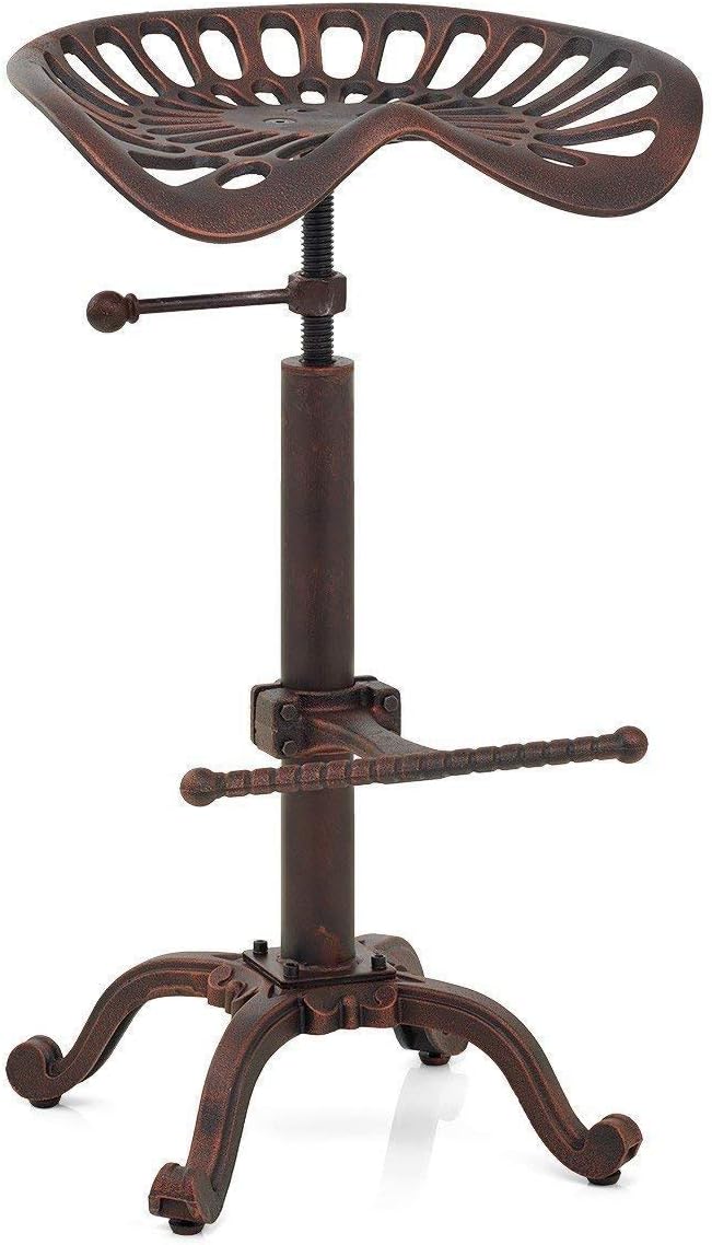 Rustic Industrial Adjustable Bar Stool (Silver, Cast Iron) P372