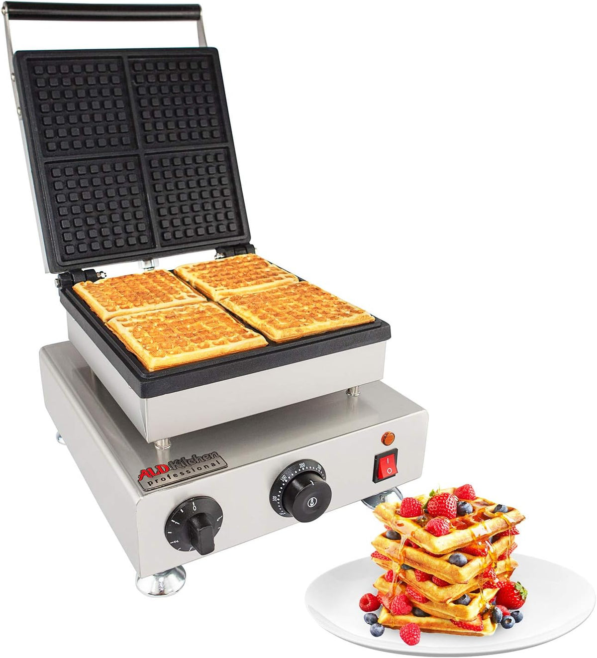 Belgian Waffle Maker, Stainless Steel Nonstick, 110V (4 X Squares) R34647
