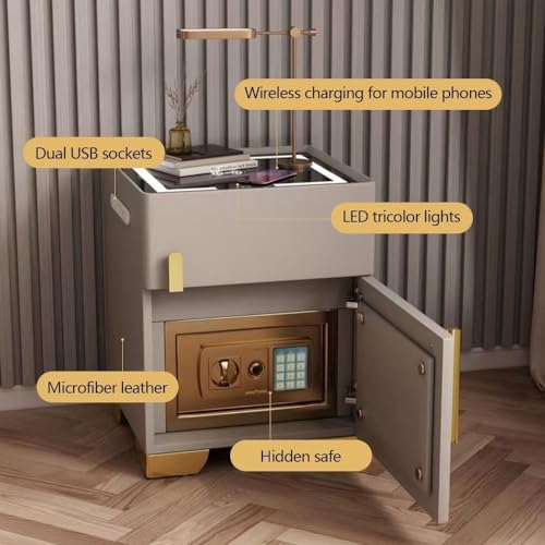 Black Smart Nightstand with Drawer and Safe K633