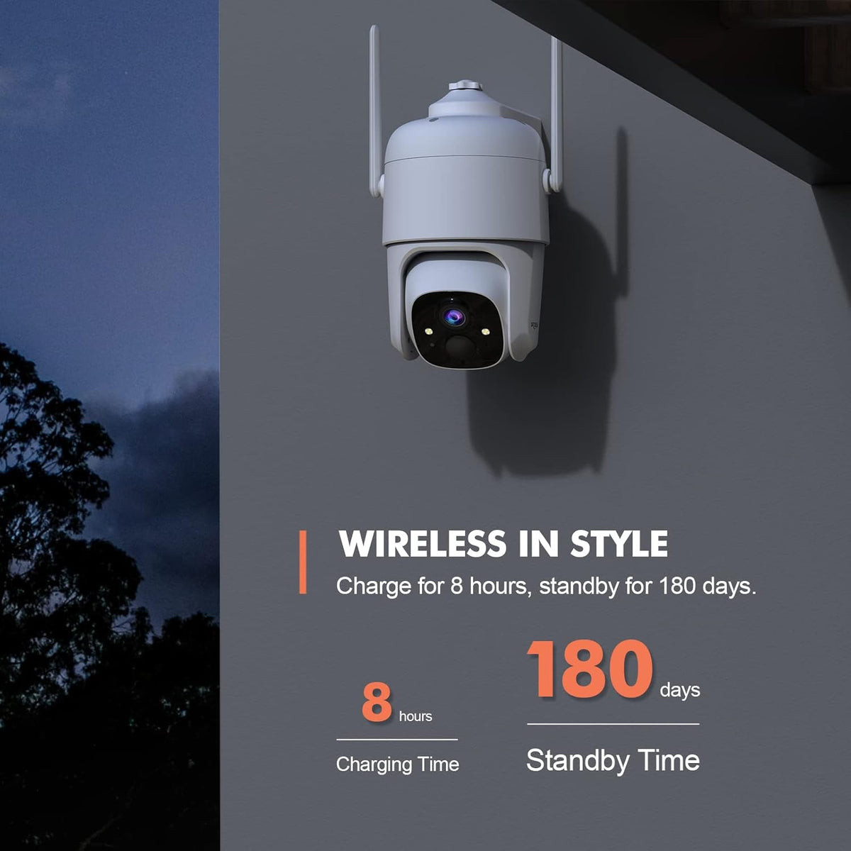 Wireless Security Camera Outdoor WiFi Battery Powered 360° PTZ Color Night Vision IP66 U392942