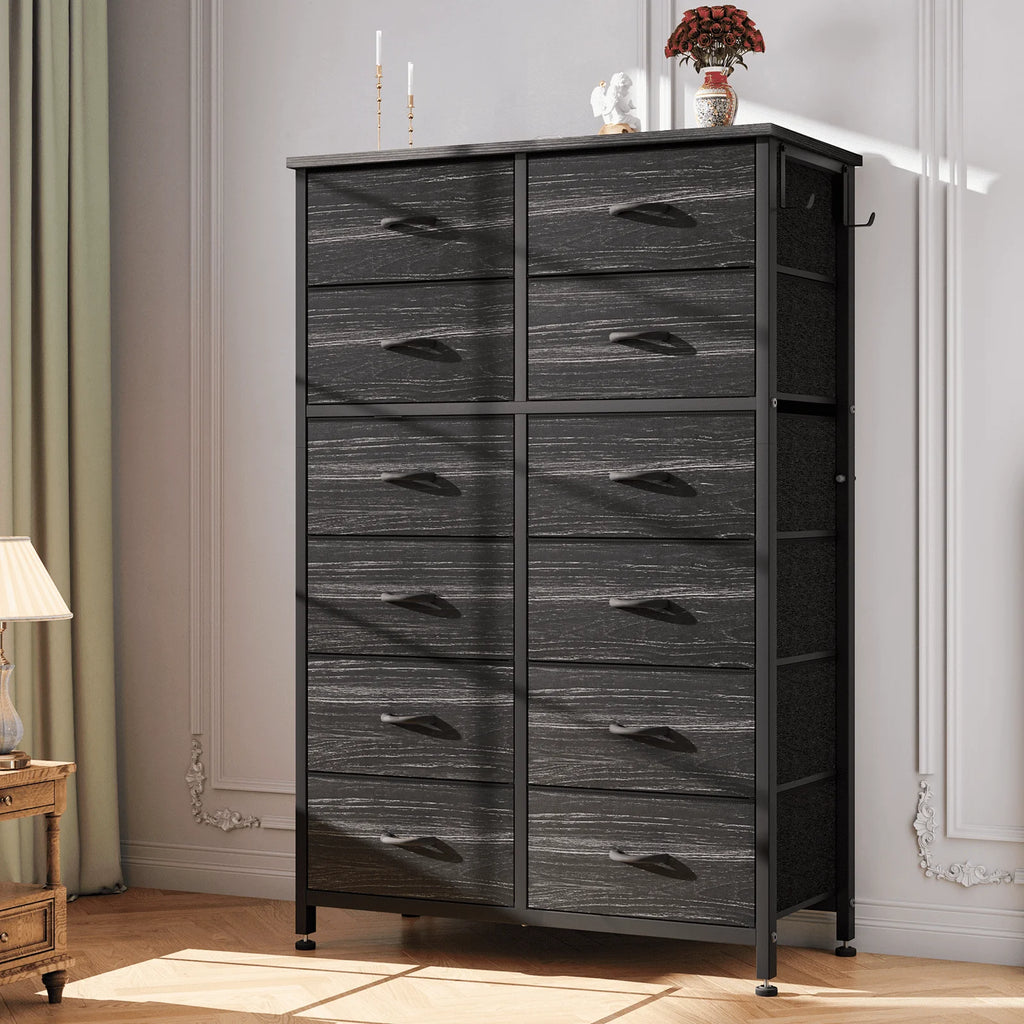 12 Drawer Fabric Dresser with Steel Frame and Wooden Top F974557