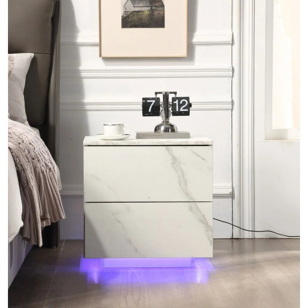 White 2 Drawer LED Nightstands D181