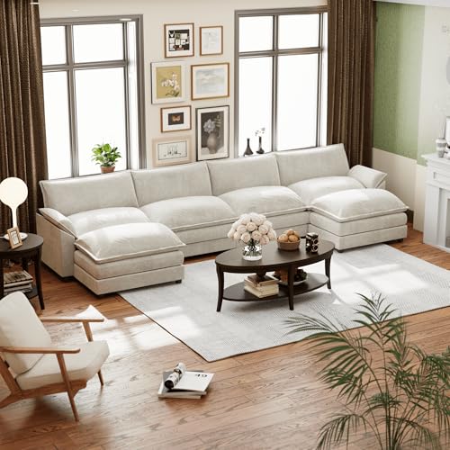Dark Grey Chenille U Shaped Modular Sofa with Ottoman I7438