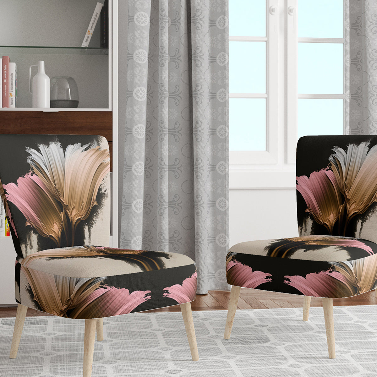 Blue Modern Floral Pattern Upholstered Accent Chair B767716