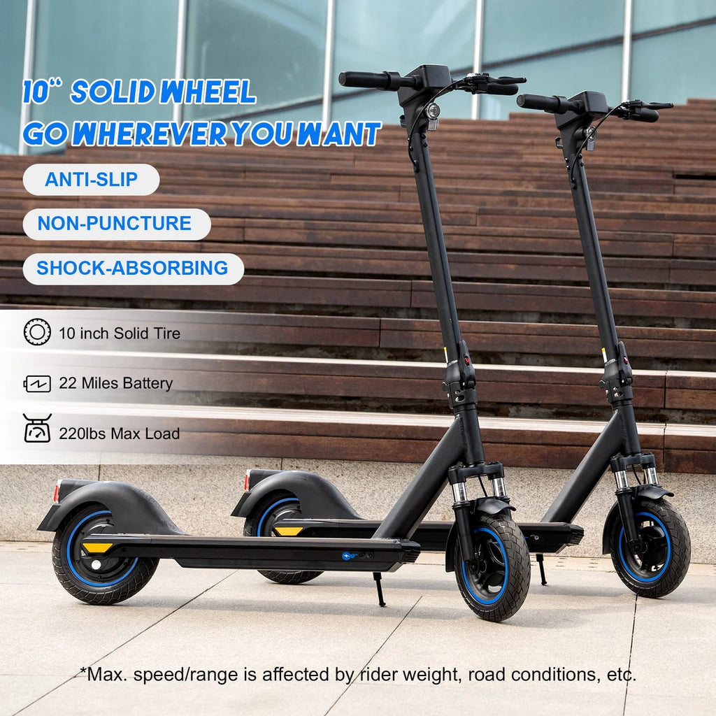Electric Scooter with 10 Solid Tires, 500W Motor, 22 Miles Battery N9493