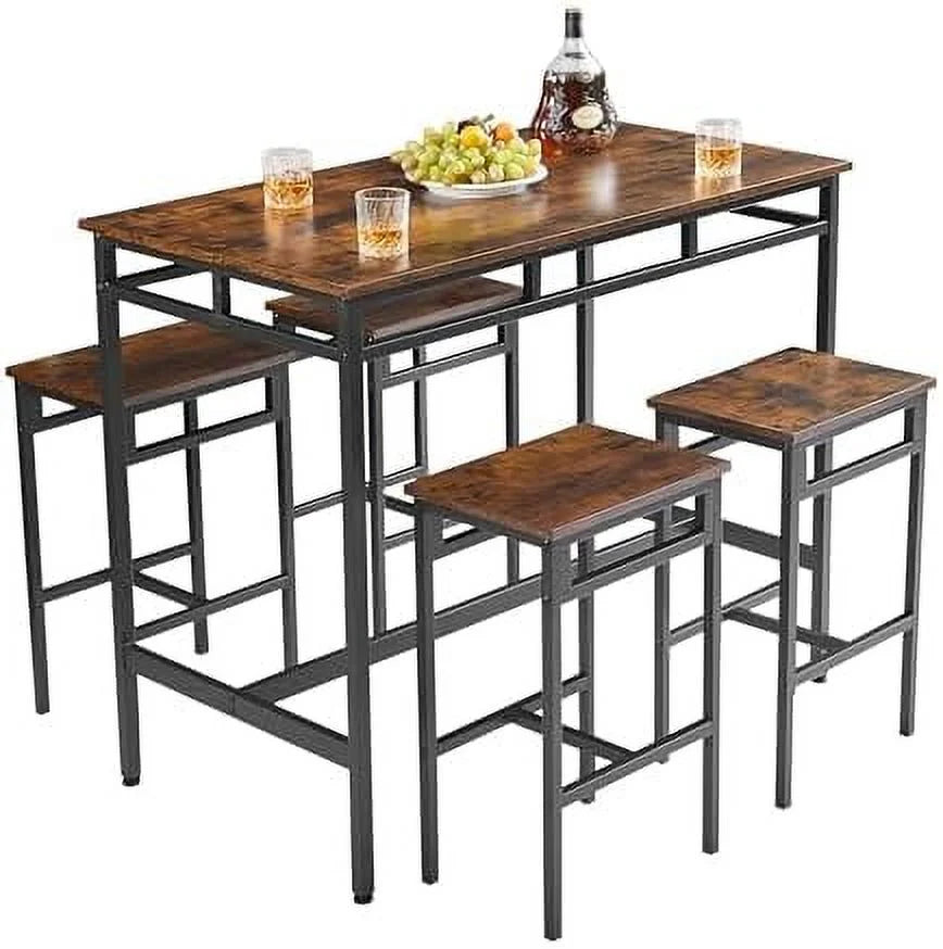 5 Piece Metal and Wood Dining Table and Chairs Set V539