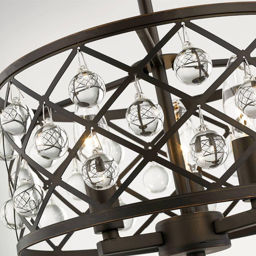 Aged Bronze Semi Flush Mount with Crystal Globes B5013