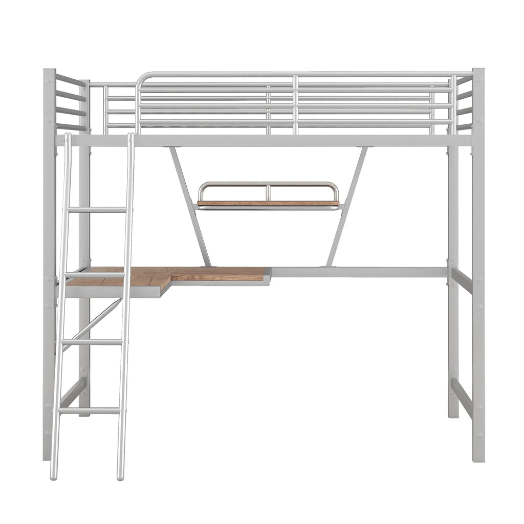 Metal Loft Bed with Desk and Shelf V81258