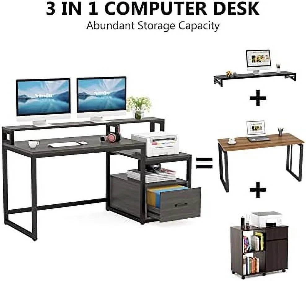 60 inch Computer Desk with File Drawer and Shelves X2881