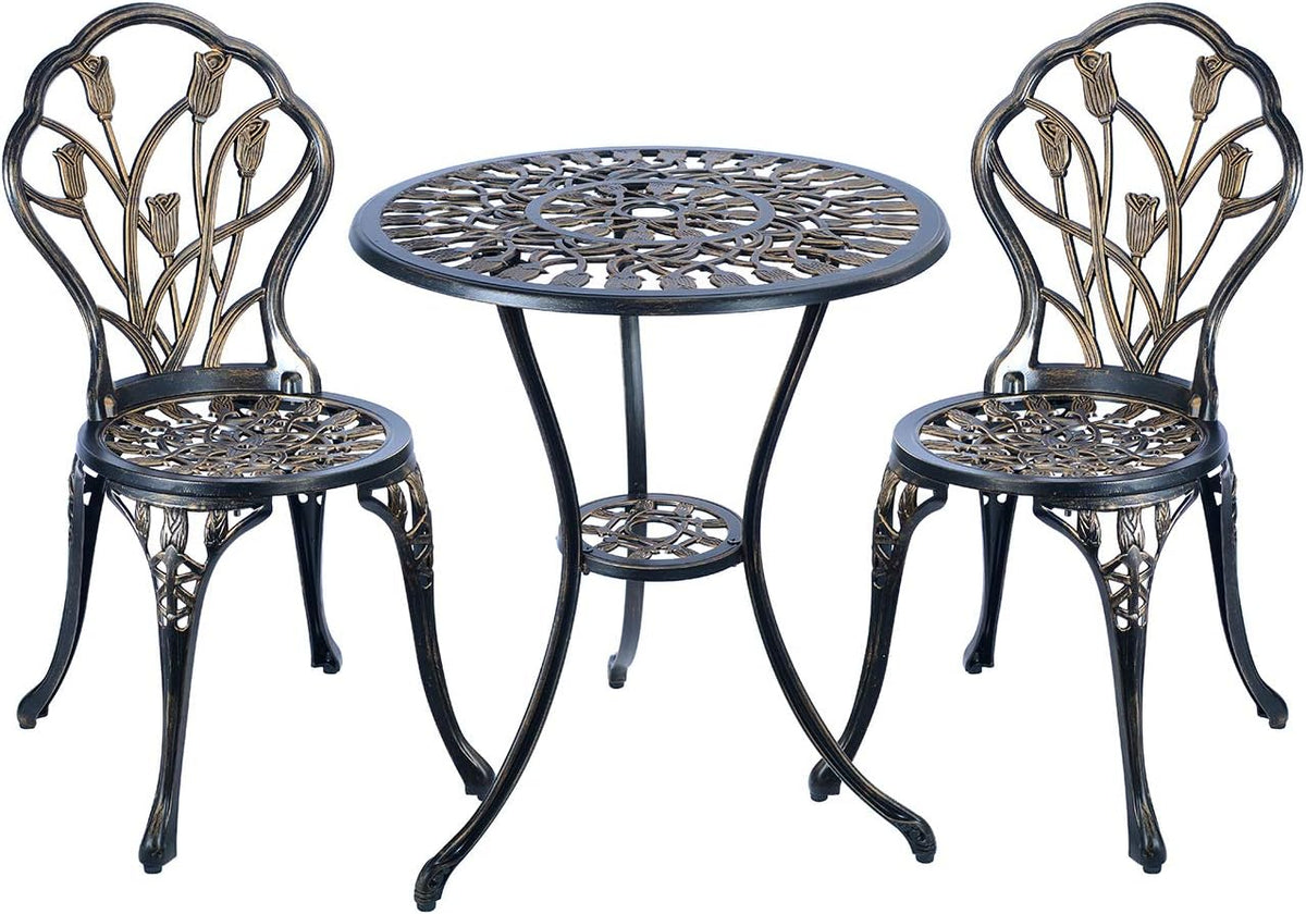 Antique Copper 3 Piece Cast Aluminum Bistro Table Set W682