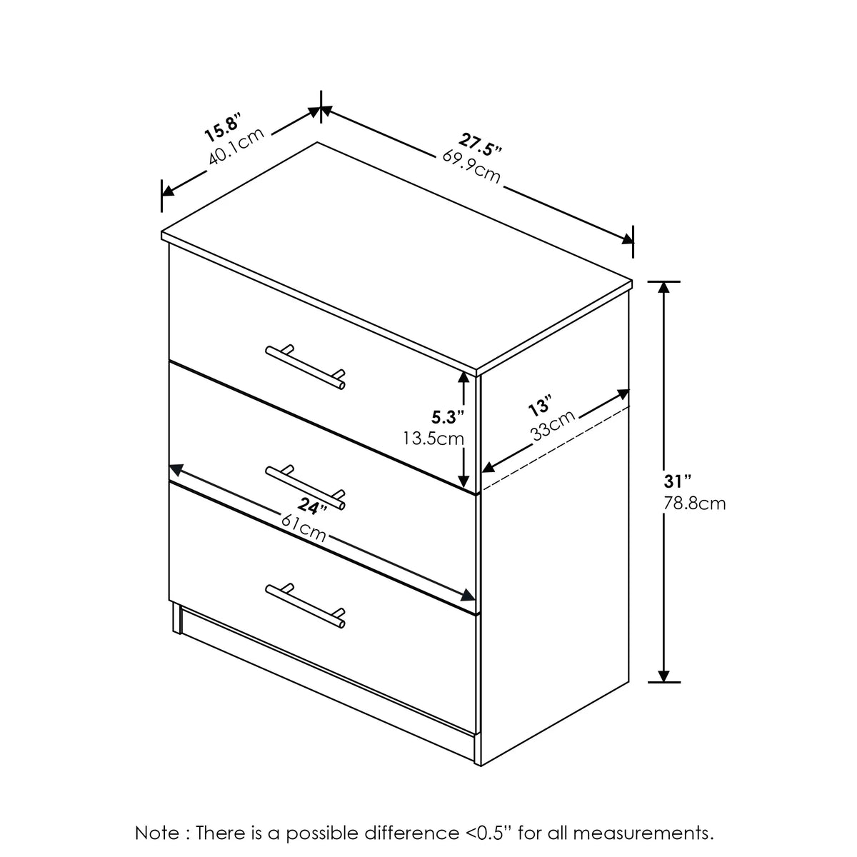 3-Drawer Dresser with Handle U92895