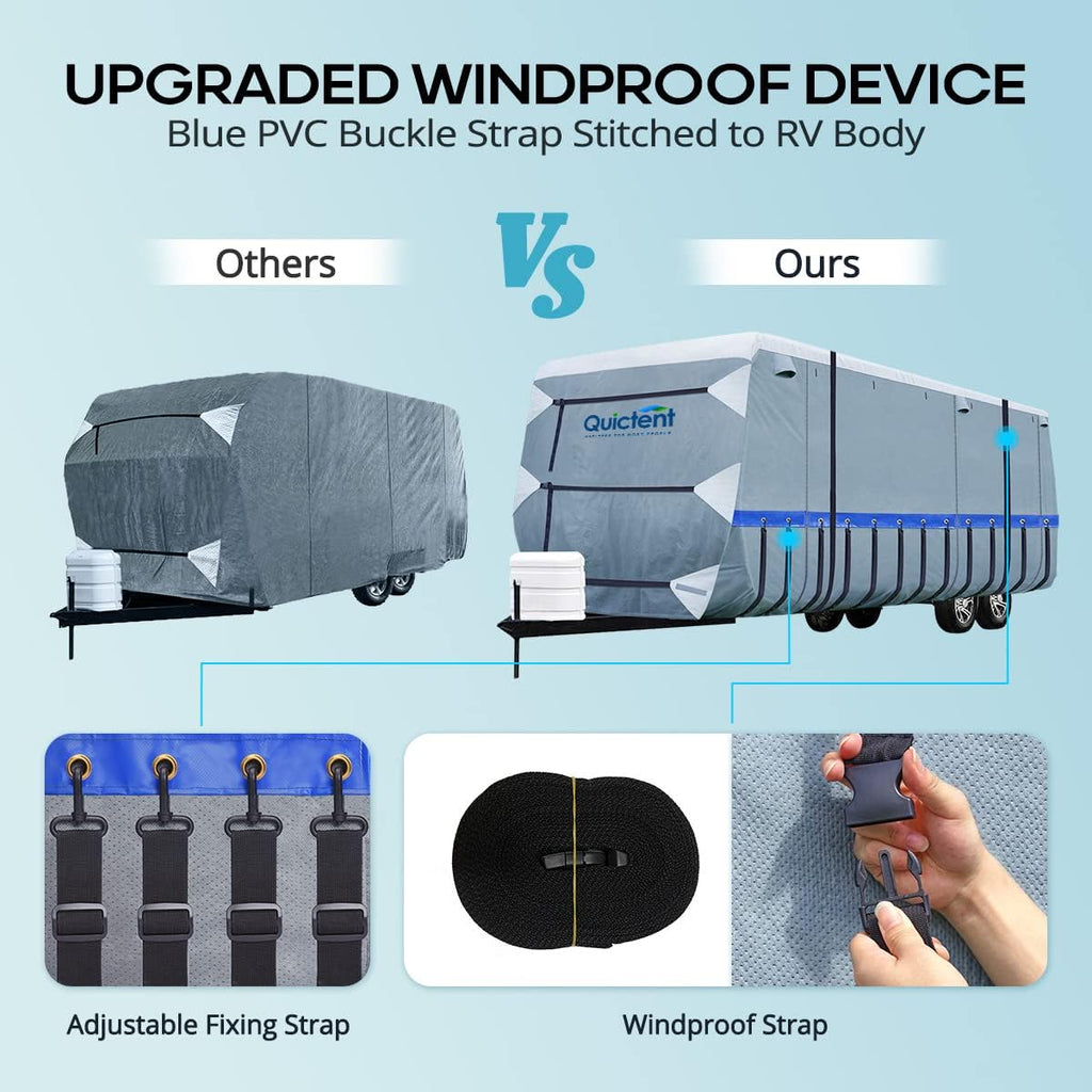 Extra-Thick 6-ply Travel Trailer RV Cover with 2 Windproof Straps, 4 Tire Covers J6855