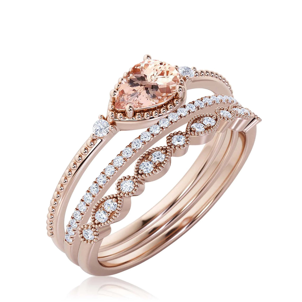 2.10 Carat Pear Cut Morganite And Diamond Moissanite Engagement Ring in 10k Solid Rose Gold W190