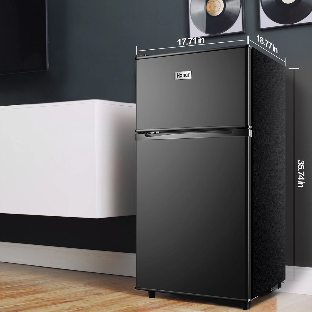 3.5 Cu ft Two Door Mini Fridge with Freezer, Black L519