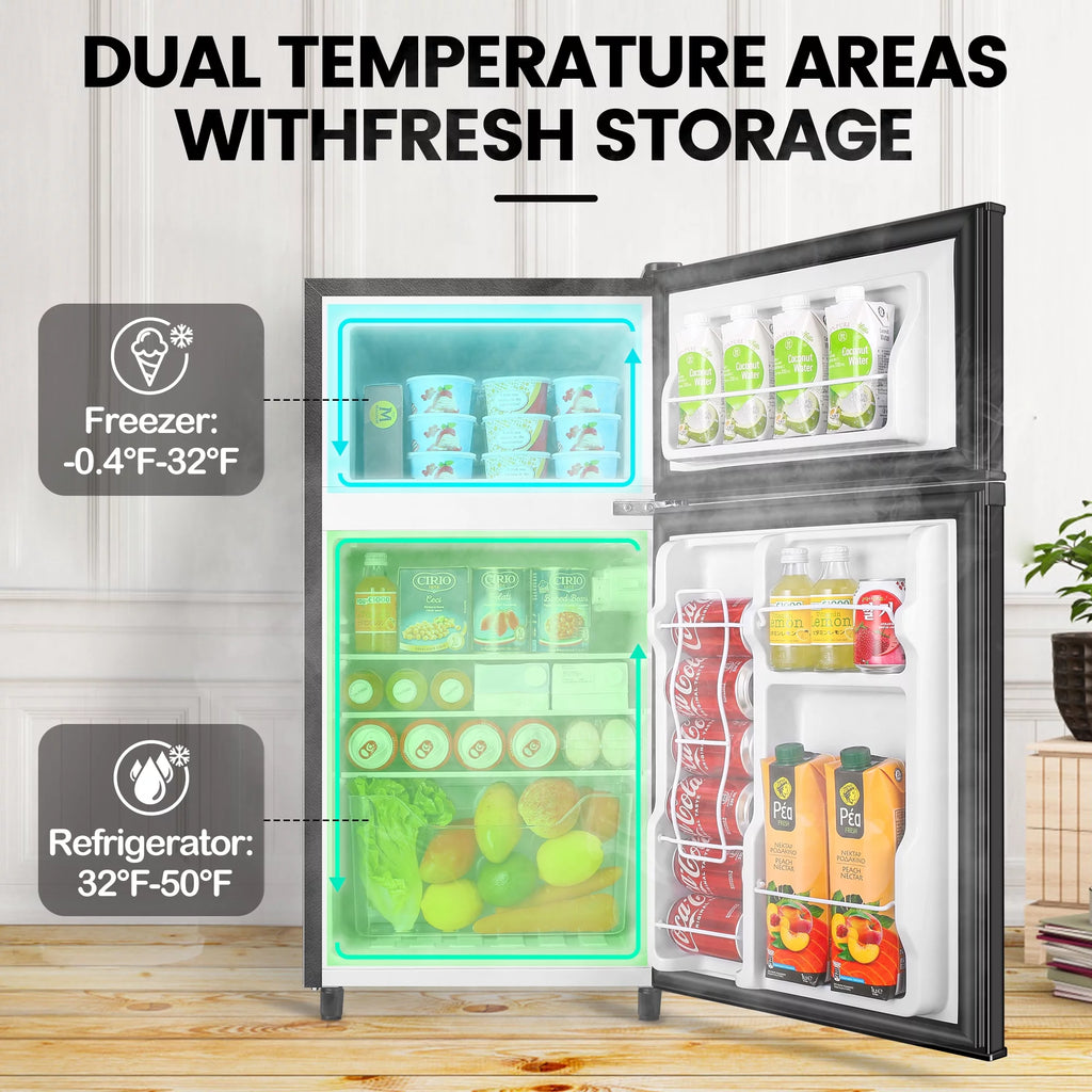 3.5 Cu ft Two Door Mini Fridge with Freezer, Black L519
