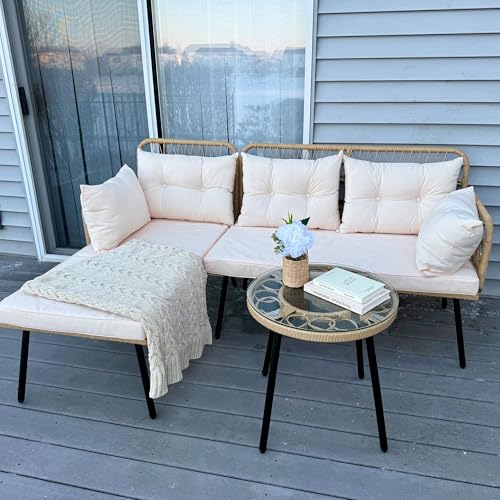 4-Piece Wicker Patio Bistro Set with Cushions and Metal Table Z970