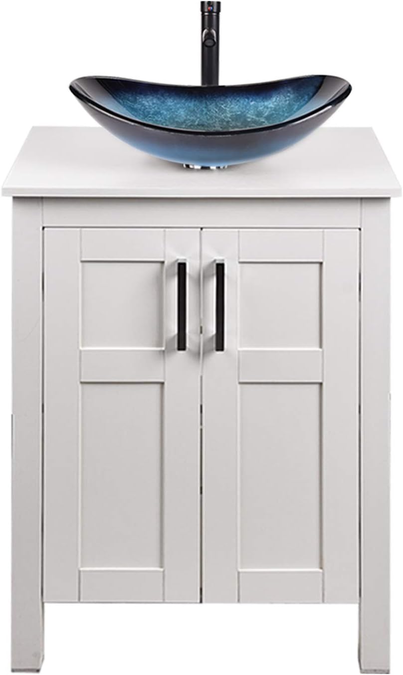 24 Inches White Single Bathroom Vanity Set with Top and 2-Door Cabinet P18900