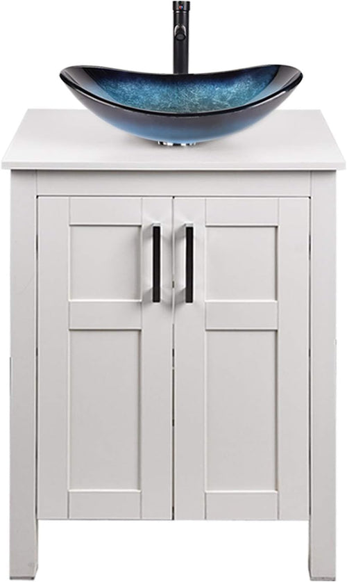 24 Inches White Single Bathroom Vanity Set with Top and 2-Door Cabinet P18900