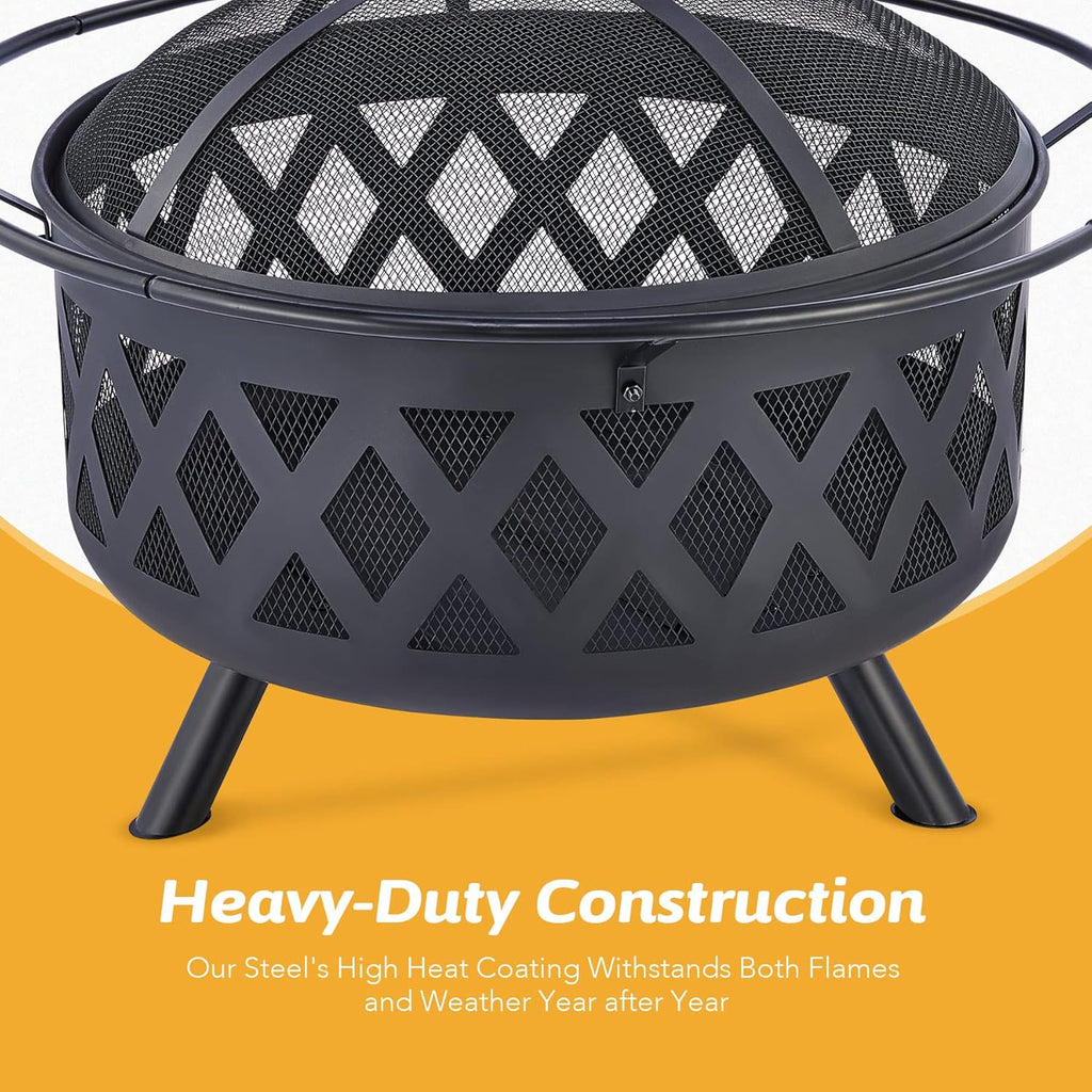 30-Inch Round Wood Burning Fire Pit with BBQ Grill G651710