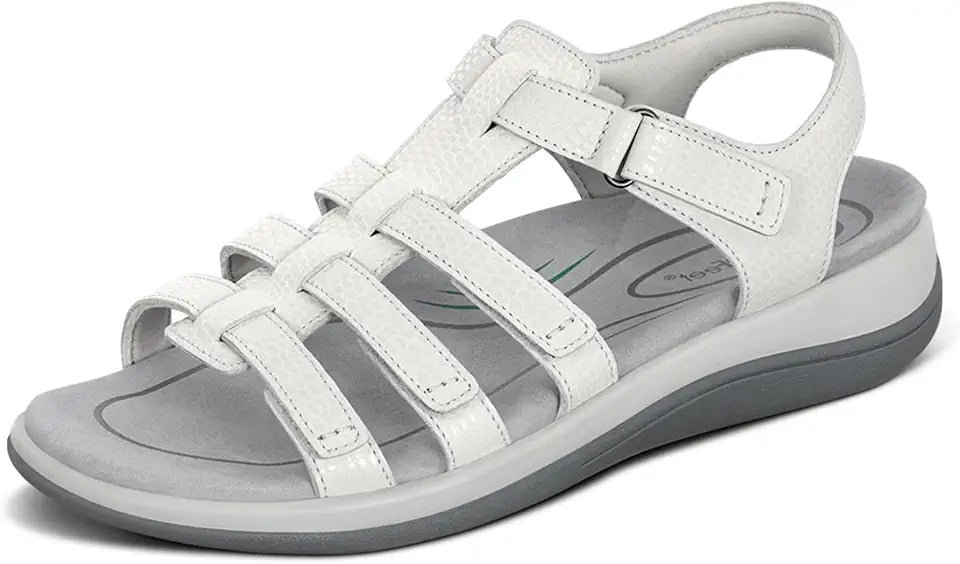 White Leather Adjustable Orthopedic Sandals T226337