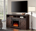 Farmhouse Sliding Barn Door TV Stand, Wood Media Console Table Cabinet 3-Level Adjustable Shelf, Wash Grey D99591