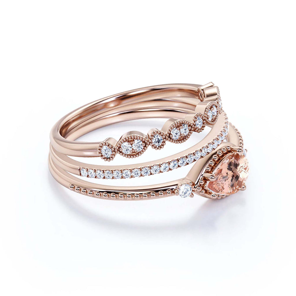 2.10 Carat Pear Cut Morganite And Diamond Moissanite Engagement Ring in 10k Solid Rose Gold W190