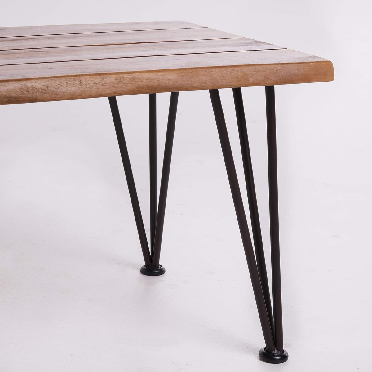 Outdoor Industrial Iron and Teak Finished Acacia Wood Coffee Table E381