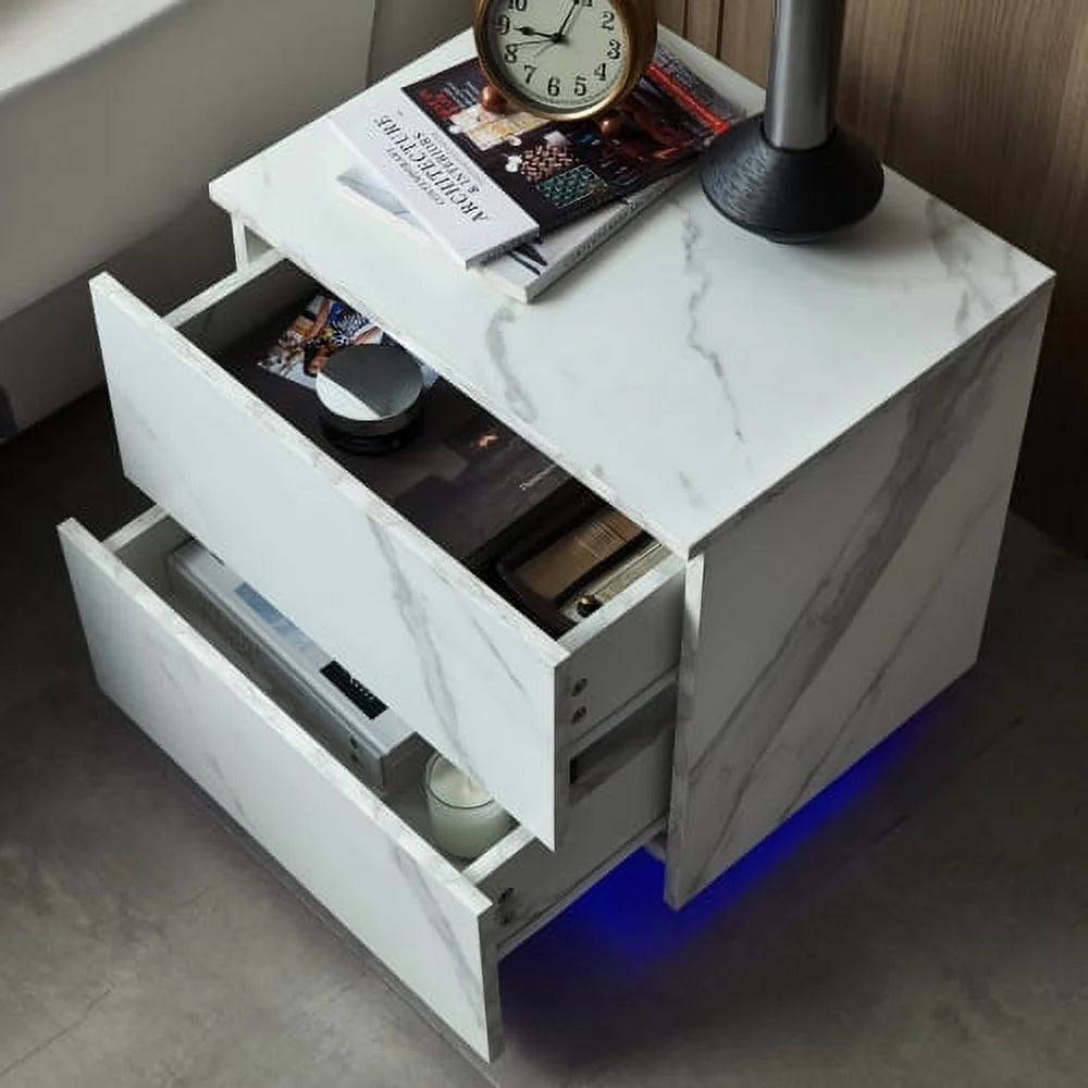 White 2 Drawer LED Nightstands D181