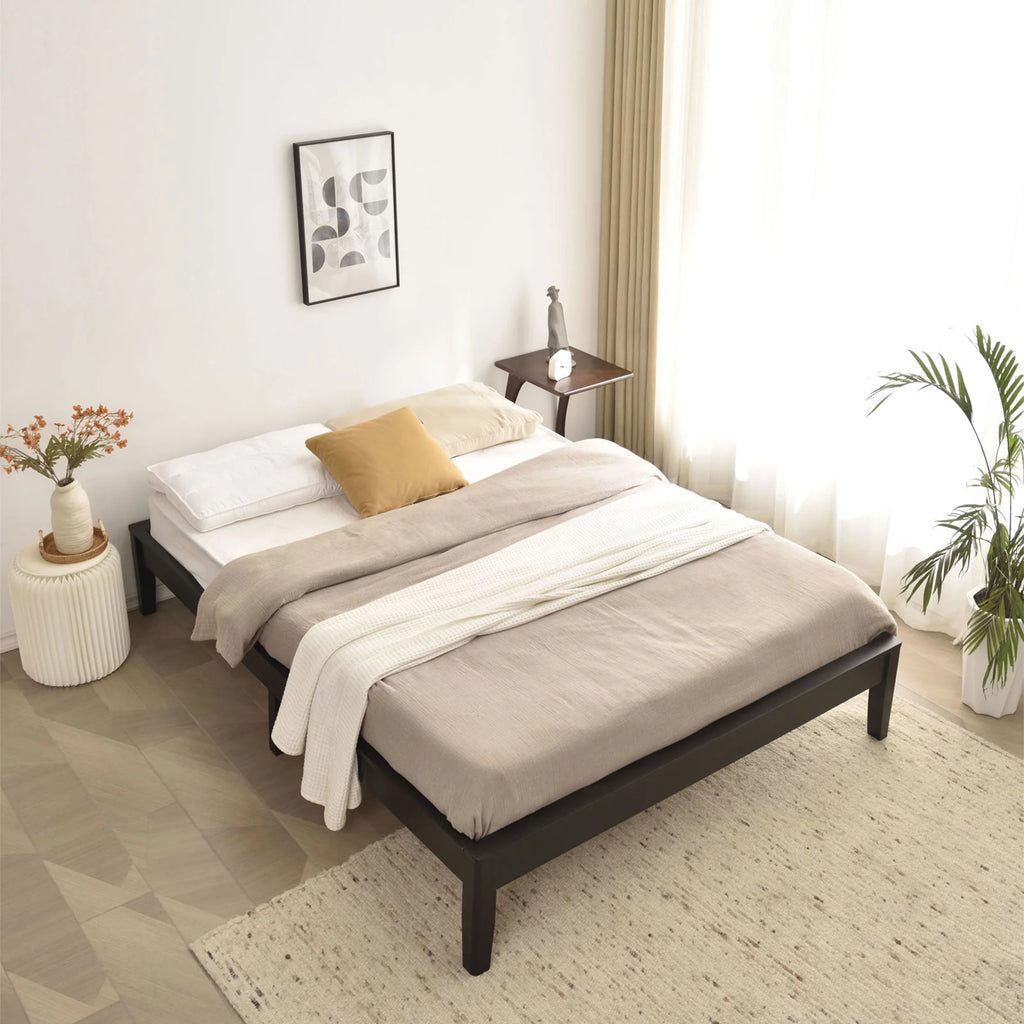 Black Queen Solid Pine Wood Platform Bed Frame Y90553