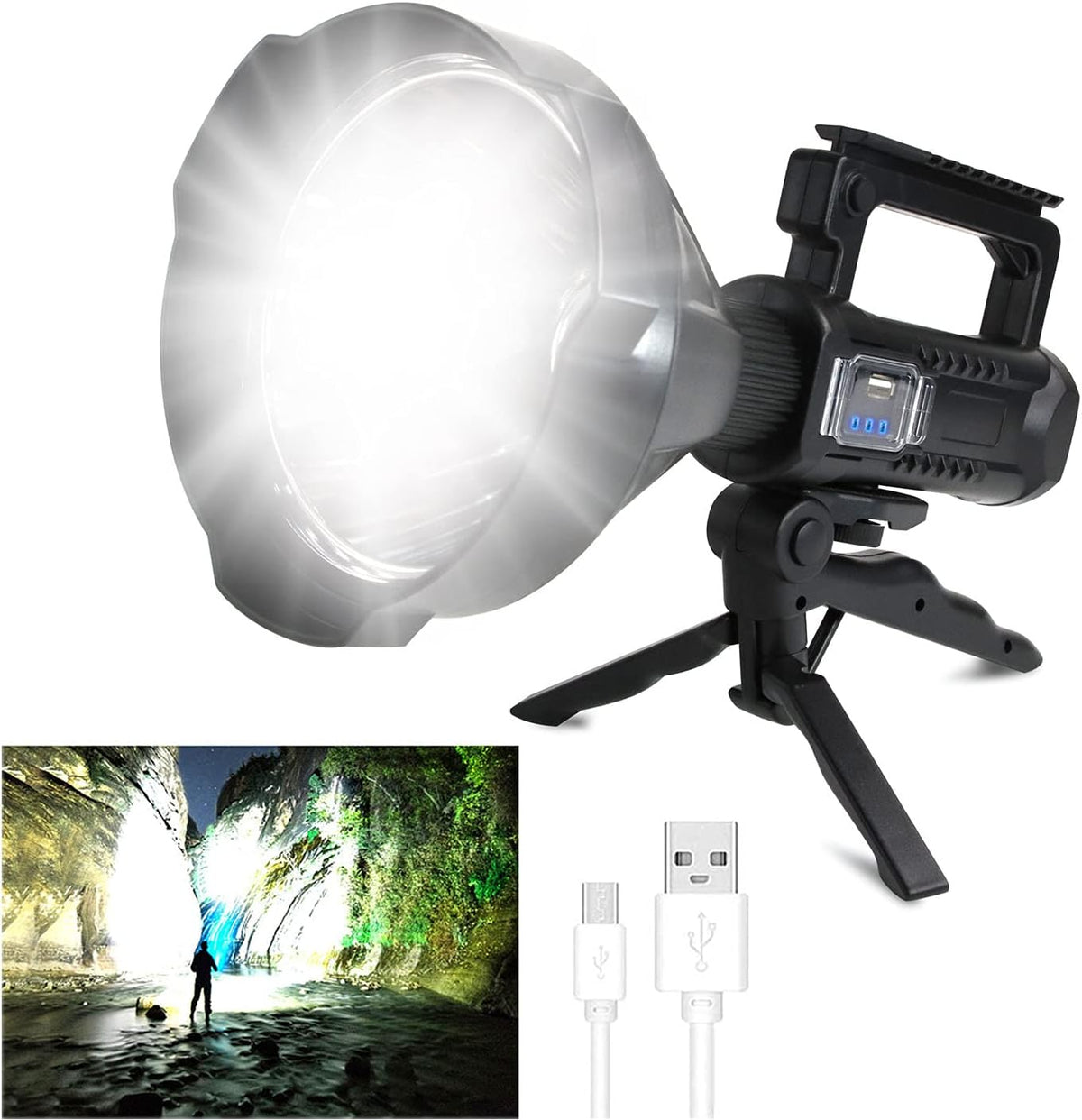 Rechargeable LED Spotlight Flashlight 90000 High Lumens IPX5 Waterproof V7401