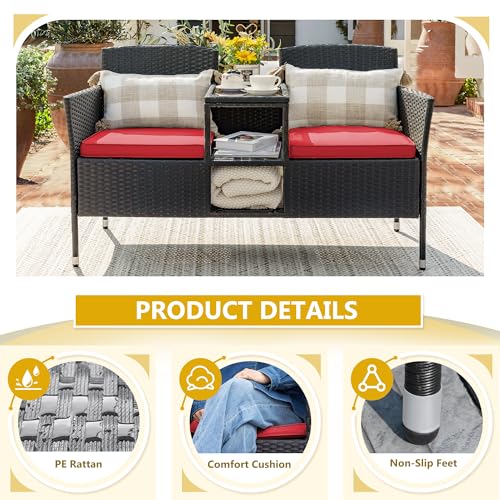 Beige Rattan 2-Seat Patio Loveseat with Cushions M464336