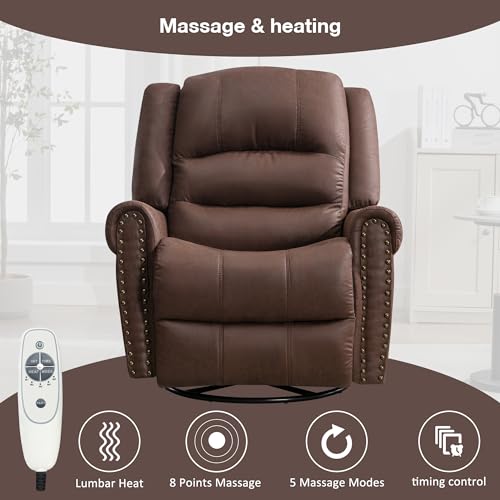 Brown Leather Swivel Rocker Recliner with Massage & Heating Z268