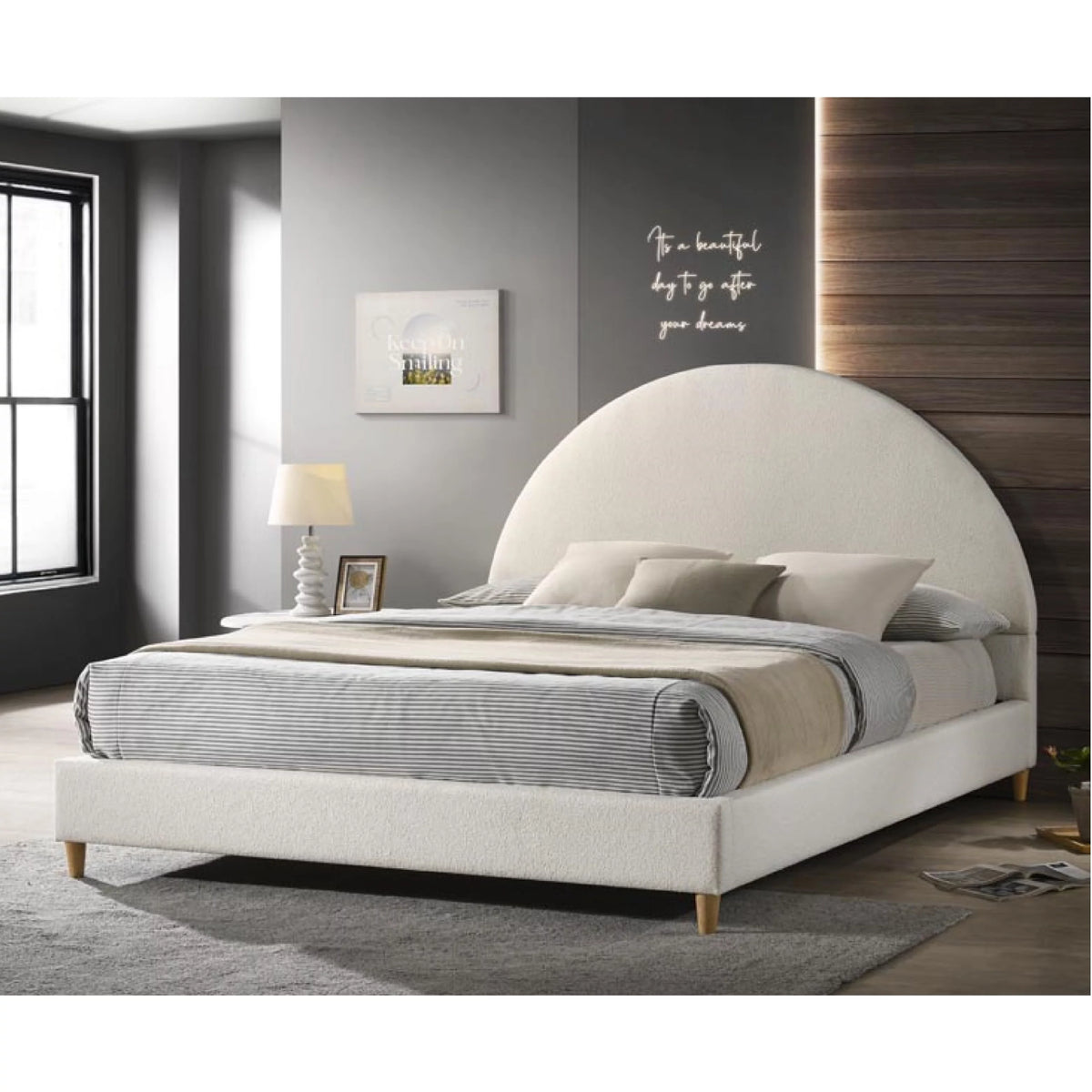 Queen Boucle Arched Headboard Platform Bed K861