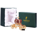Hand Painted Royal Crown Carriage Ornament Trinket Box with 24K Gold and Red Crystals M411235