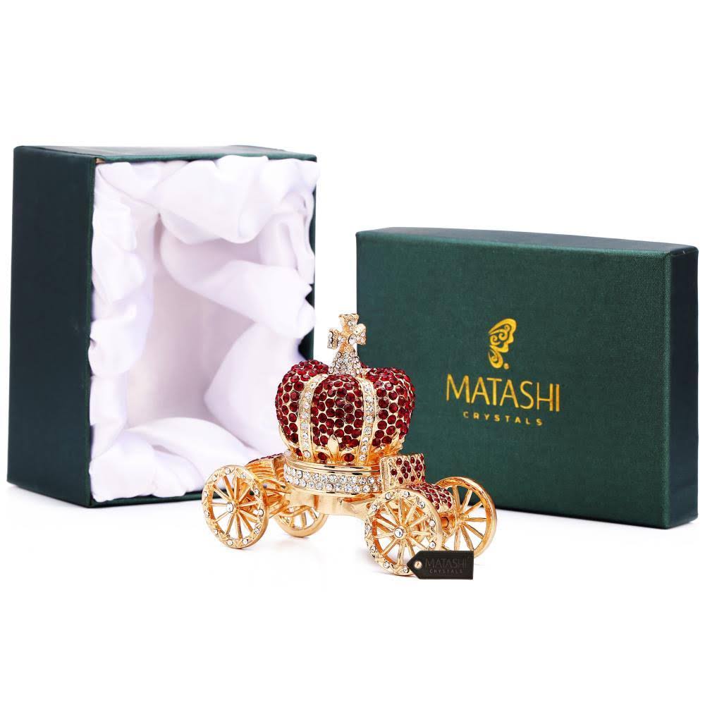 Hand Painted Royal Crown Carriage Ornament Trinket Box with 24K Gold and Red Crystals M411235