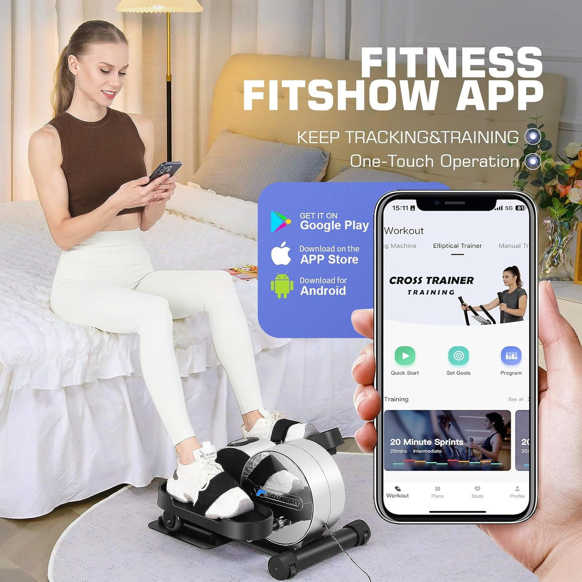 Under Desk Elliptical, Electric Seated Foot Pedal Exerciser with LCD Display Monitor, Remote Control R76808