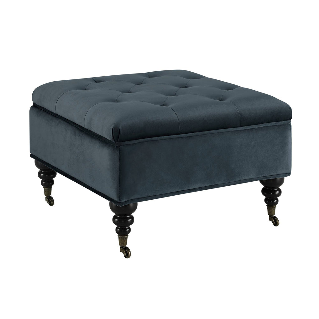 Blue Tufted Storage Ottoman with Casters V202993