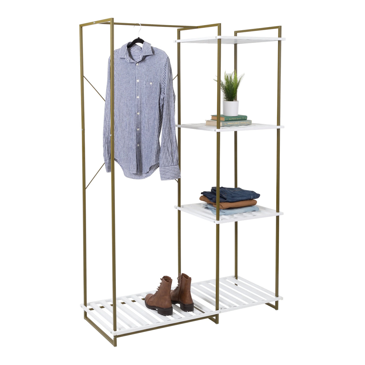 Freestanding Open Metal Closet Wardrobe with 4 Shelves A605