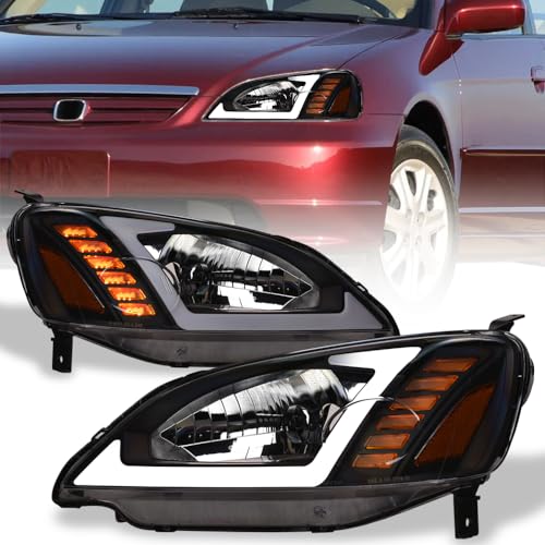 Compatible With 2001-2003 Honda Civic LED Headlights Black E400