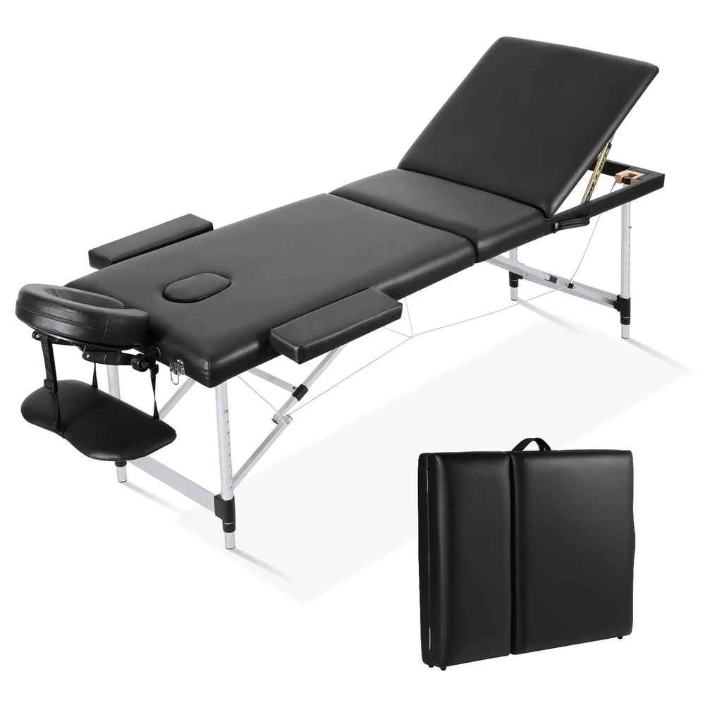 Portable Height Adjustable 3 Sections Wooden Massage Table with Face Hole and Carrying Bag T7826
