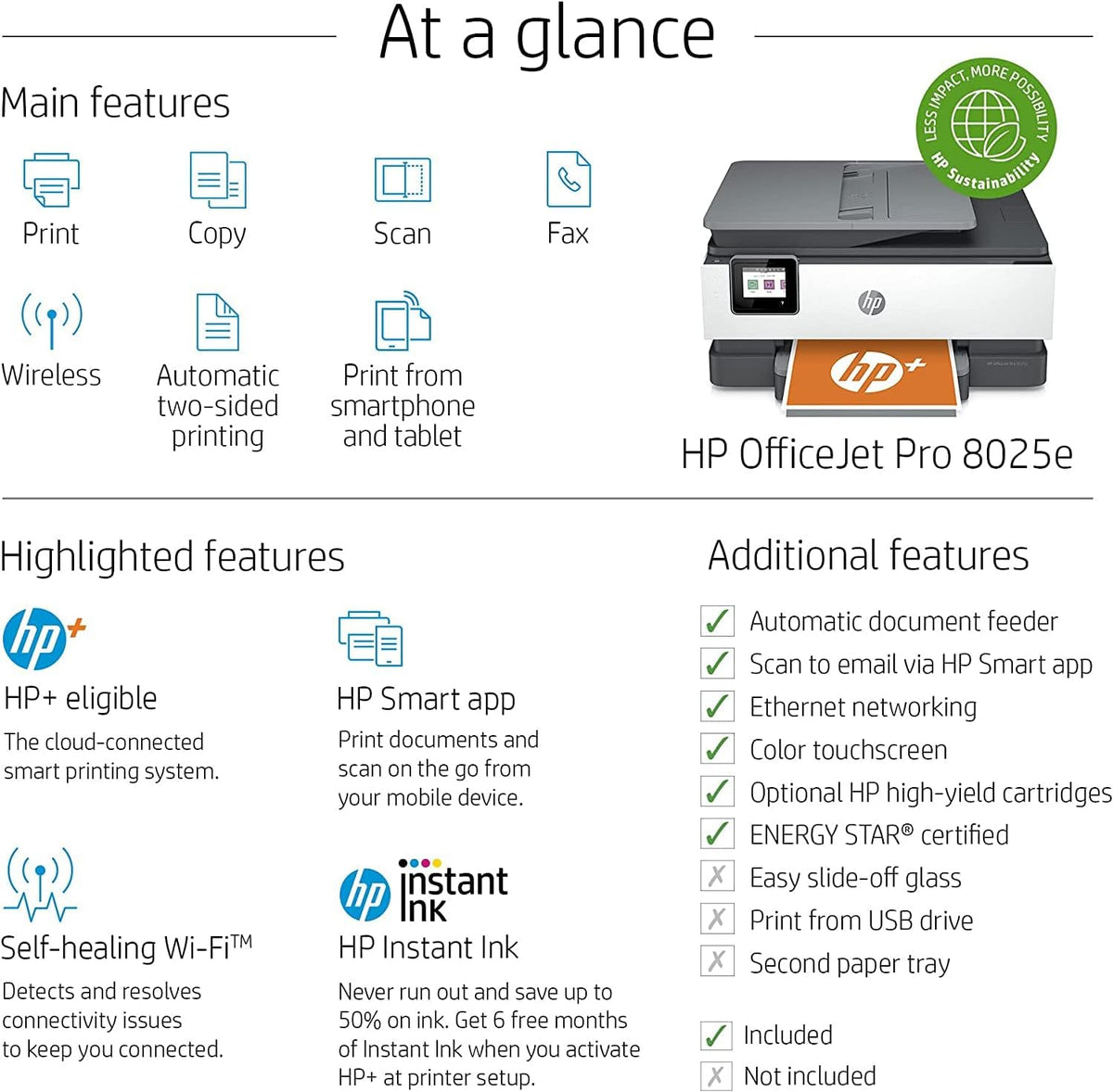 HP OfficeJet Pro 8025e All-in-One Wireless Color Inkjet Printer I74675
