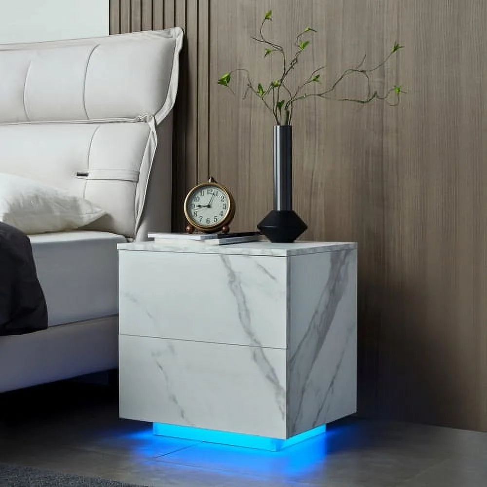White 2 Drawer LED Nightstands D181